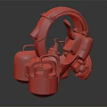 Orange Retro Futuristic Mechanical Device With Metal Wheels And Industrial Design