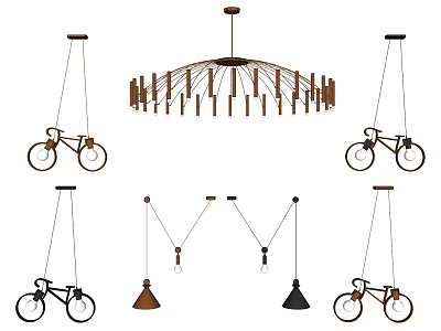 Creative Multi Rod Chandeliers And Bicycle Shaped Pendant Lights With Unique Hanging Designs 3d model