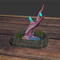 Decorative Household Item Featuring Wooden Base Blue Water Green Grass Decor And Pink White Structure