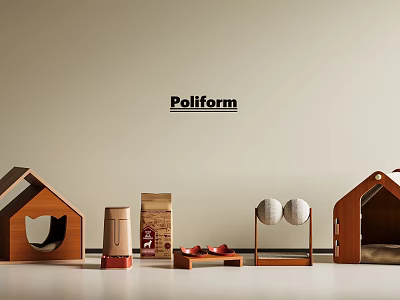 Poliform Wooden Decorative Pieces With House Shaped Containers Coffee Bag And Ball Stands 3d model