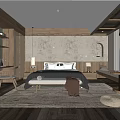 Hotel Guest Room With Wooden Design Comfortable Bed Headboard Table Lamps Window Bench And Desk