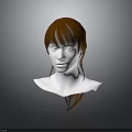 3D Character Head Model With Red Hair And White Facial Features On Gray Background