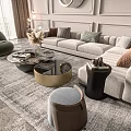 Modern Sofa and Coffee Table Set With Decorative Pillows Area Rug And Stools 3d model
