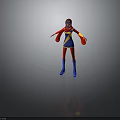 3D Superhero Character With Red Blue Yellow Costume Red Cape And Lightning Symbol