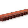 Round Mahogany Wooden Conference Table With Black Square Mats And Ventilation Slots