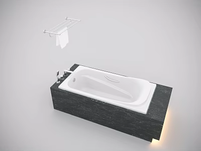 White Bathtub with Black Marble Base and Towel Rack in Modern Bathroom Interior 3d model