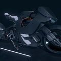Futuristic Electric Motorcycle with Sleek Black Body White Seat LED Lights and Modern Concept Design
