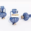 Traditional Blue Ceramic Vessels Featuring Intricate Patterns And Ornate Handles 3d model