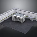 High Security Gate With Concrete Walls Spiked Top And Yellow Black Warning Tape