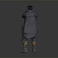 Cyberpunk Character Standing With Extended Arm Holding Futuristic Gun In Tactical Coat