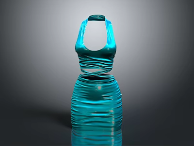 Elegant Turquoise Sleeveless Dress With Ruched Design And Fitted Silhouette 3d model