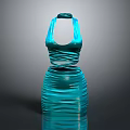 Elegant Turquoise Sleeveless Dress With Ruched Design And Fitted Silhouette