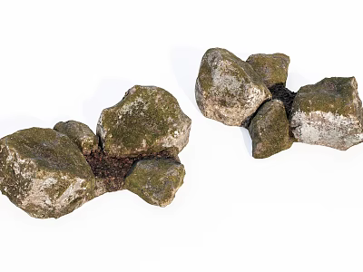 Natural Stone and Wood Decorative Arrangement With Mossy Rocks and Wooden Elements 3d model