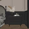 Elegant Bedroom With Wicker Headboard Dark Wood Nightstand And Pampas Grass Decor