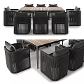 Modern Dining Table Set With Black Frame Wooden Seats And Striped Backrest Chairs
