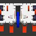 Game Movie Mechanical Character With Red Thrusters Blue Top And Silver Metal Structure
