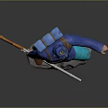 Game Movie Character Wearing Blue Uniform Hat Backpack Holding Rifle Standing On Gray Base