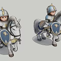 Detailed Knight On Horse Sculpture With Silver Armor And Blue Shield Figurine