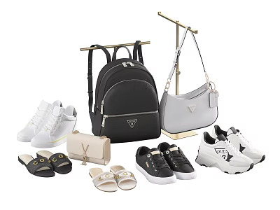 Stylish Modern Bags Collection With Backpack Crossbody Clutch And Matching Shoes 3d model