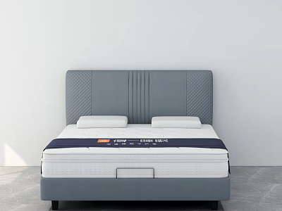 Double Bed With Grey Upholstered Headboard And Comfortable Mattress In Modern Design 3d model