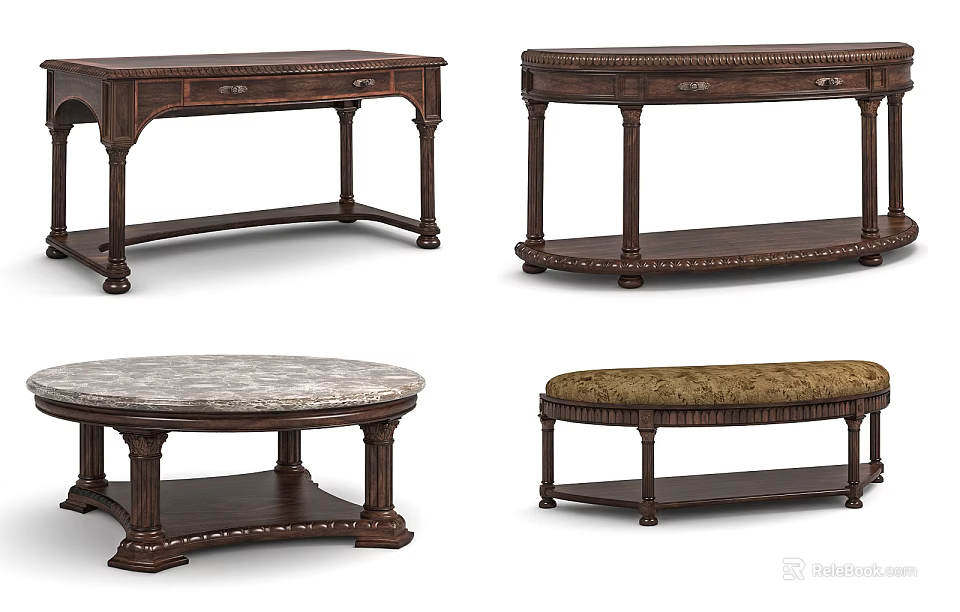 Classic Wooden Console Tables And Side Cabinets With Drawers And Elegant Leg Designs 3d model 