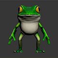 Green Reptile With Yellow Eyes And White Belly In Standing Pose On Gray Background