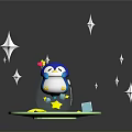 Cute Blue Head Penguin Figure With Yellow Feet On Green Base And Stars