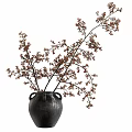 Decorative Black Ceramic Vase With Two Handles And Brown Flowering Branches 3d model