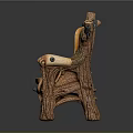 Handcrafted Wooden Chair With Tree Root Frame Leather Seat And Heart Carving