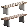 Modern Landscape Bench Design With Wooden Slat Seat And Concrete Legs