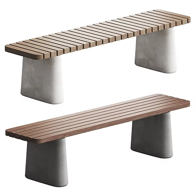 Modern Landscape Bench Design With Wooden Slat Seat And Concrete Legs 3d model