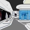 Modern Hi tech Interior Space With Glass Walls And Digital Screens Showing Night Fireworks