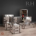 Industrial Style Metal Chest of Drawers with Retro Handles and Dark Wall Backdrop