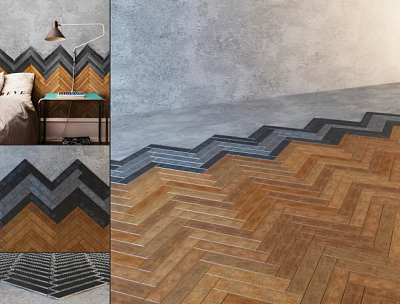 Modern Wooden Flooring With Herringbone Pattern Brown And Dark Tones For Interior Design 3d model