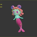 Cute Pink Mermaid Doll with Ram Horns Pink Hair and White Top