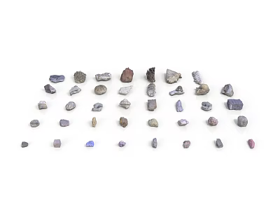 Natural Stone Collection Featuring Various Colors And Diverse Shapes On White Background 3d model