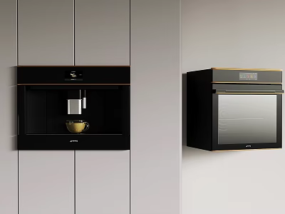 Modern Black And Gold Kitchen Coffee Machine And Oven With Sleek Design And Digital 3d model