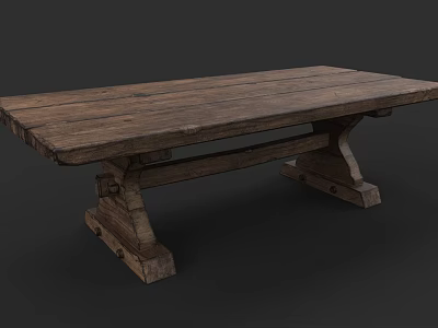 Rustic Solid Wooden Dining Table Set With Rectangular Top And Sturdy Legs 3d model