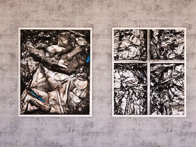 Abstract Textured Wall Hangings Single And Four Panel Black White Gray Blue Accents Gray Wall 3d model