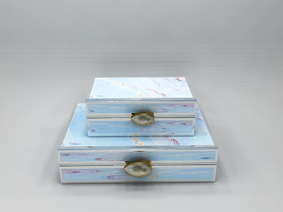 Decorative Ornament Set Blue With Pink Patterns Stacked Boxes For Home Decor Featuring Metal Clasps 3d model
