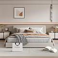Modern Bedroom Interior With Comfortable Bed Nightstands Table Lamps Wall Art And Soft Rug