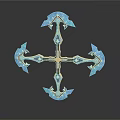 Ornate Cross Shaped Weapon With Blue Decorative Wings And Golden Accents