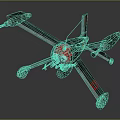 Futuristic Metallic Flying Vehicle With Red Accents Multiple Arms And Landing Gear