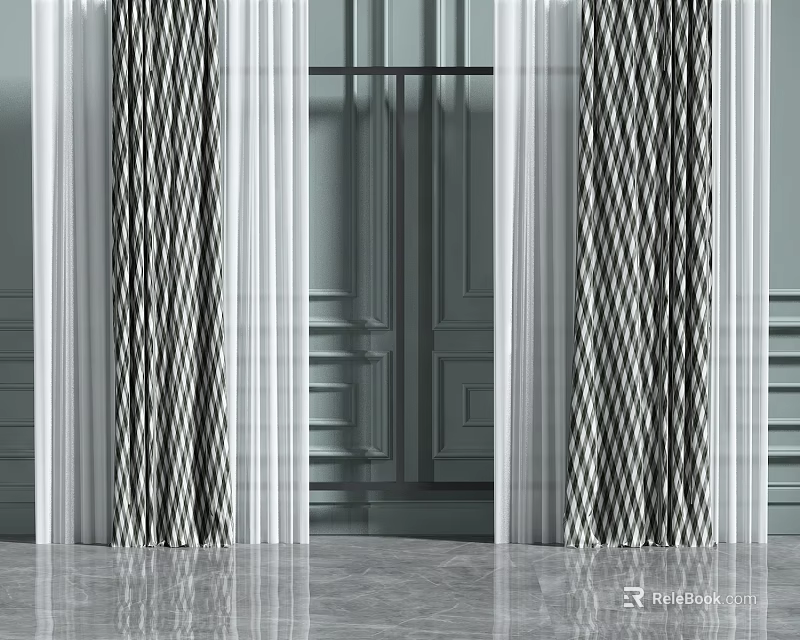 Modern Striped Curtains For Window In Elegant Interior Design Space 3d model