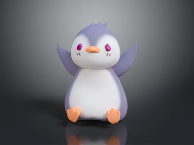 Cute 3D Penguin Character With Purple White Body Orange Beak Feet And Big Pink Eyes 3d model
