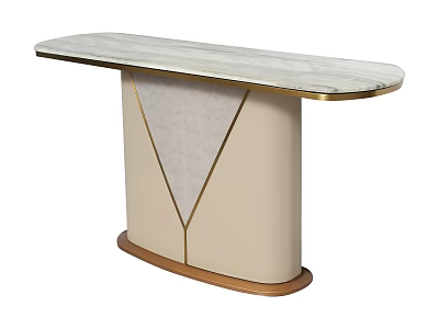 Modern Console Table With Marble Top Gold Trim And Beige Base 3d model