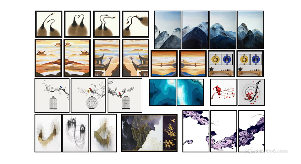 Diverse Wall Art Collection Featuring Abstract Nature Traditional and Modern Designs 3d model 