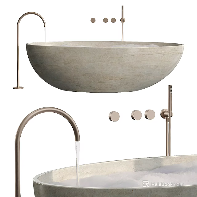 Modern Stone Bathtub Design With Freestanding Faucet And Control Knobs 3d model