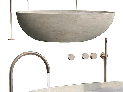 Modern Stone Bathtub Design With Freestanding Faucet And Control Knobs 3d model