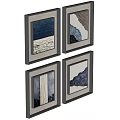 Abstract Paintings Framed Textured Blue Gray White Design Interior Wall Art